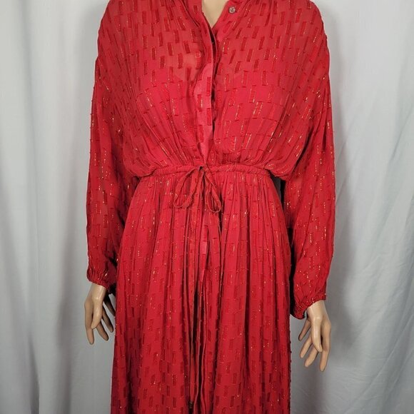 Anthropologie Women's Allene Shimmer Maxi Dress W/ Gold Metallic in Red Size XXS - Picture 6 of 14